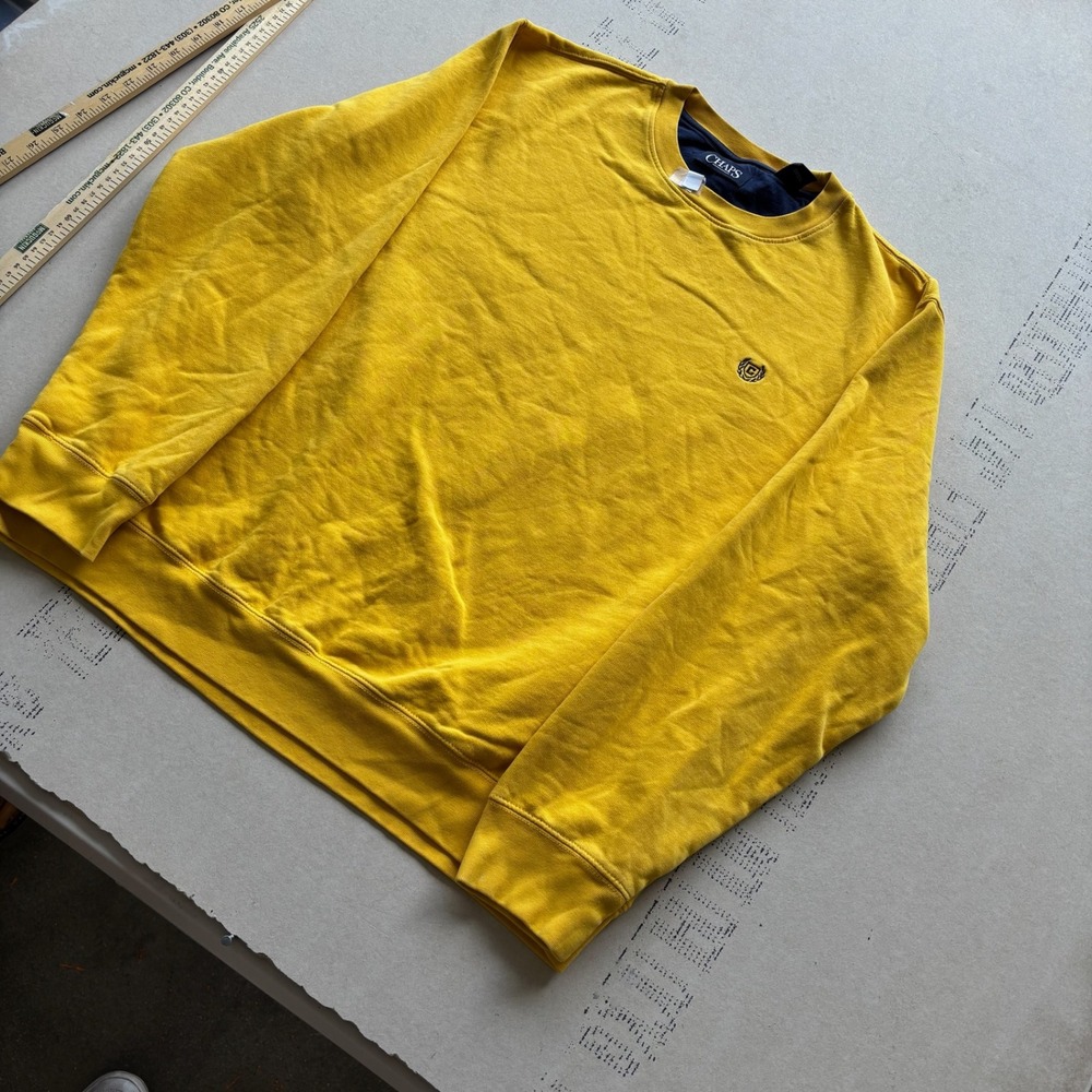 Y2K Chaps Crewneck Sweatshirt Yellow Embroidered Crest Logo Mens L